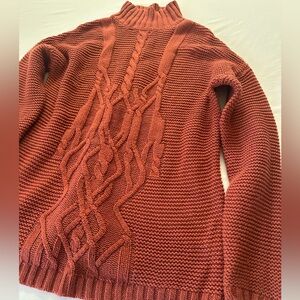 Charlotte Russe Rust Cable Knit Crewneck Sweater